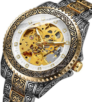 Forsining Vintage Engraved Série Mystère d'Art Rotatable Bezel Self Winding Automatic Tourbillon Blue Moon Mechanical Analog Watch  - For Men