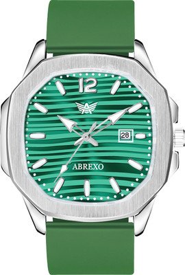 ABREXO Abx6600-SLV GRN Vintage-Law Date Working Square Green Dial Premium Silicone Strap Boys Analog Watch  - For Men