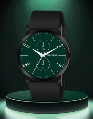 PROVOGUE Timeless Precision in Monochrome Elegance Green Dial Black Silicone Strap Analog Watch  - For Men