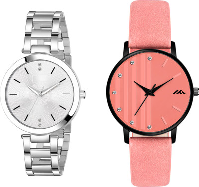 Fentex Trending combo analog watch with one leather and one Stainless Steel strap watch Trending combo analog watch with one leather and one Stainless Steel strap watch Analog Watch  - For Girls