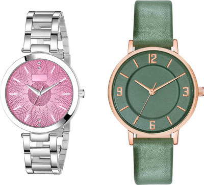 Fentex Trending combo analog watch with one leather and one Stainless Steel strap watch Trending combo analog watch with one leather and one Stainless Steel strap watch Analog Watch  - For Girls