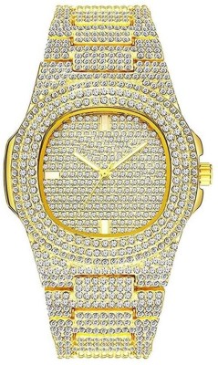 TRENDYADDY Metal Gold Round Dial Shape Quartz Diamond Wrist Watch Analog Watch  - For Women
