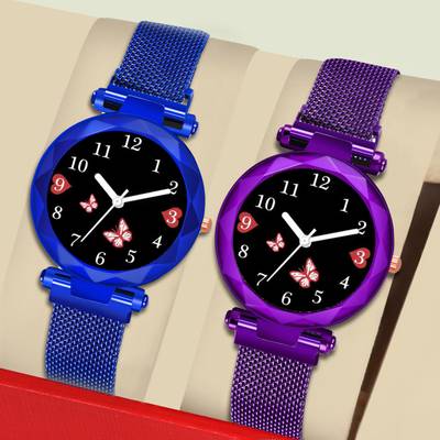 Marclex New Combo Of Blue and Purple color Butterfly Magnet watch