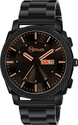MIVAAN AB212 Day And Date Working Brown Dial Metal Strap Stylish Analog Watch  - For Men