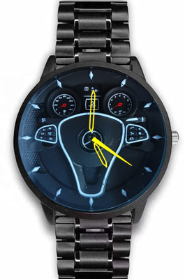 ANKOF BLAZE Steering Wheel ANKOF BLAZE Car Steering Wheel Analog Watch  - For Men