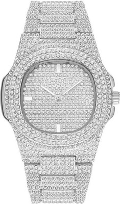 Glowme Luxury Diamond Studded Gold Wristwatch,Out Diamonds Necklace Luxury Diamond Studded Silver Wristwatch,Out Diamonds Analog Watch  - For Men & Women
