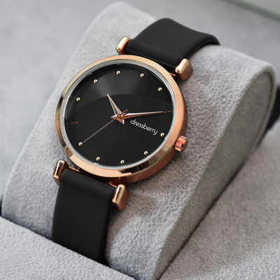 Dressberry Refined Rose Gold Case with Smooth Black Silicone Strap Analog Watch  - For Women