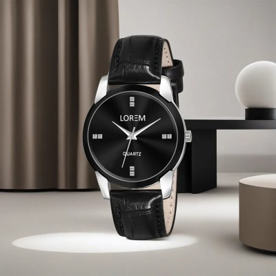 LOREM LR343 Stylish Synthetic Leather Black Dial Round Analog Watch  - For Women