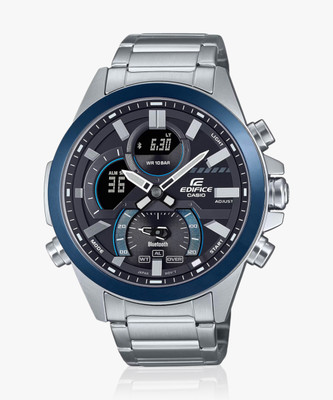 CASIO ECB-30DB-1ADF Edifice Black Dial Silver Resin Strap Analog-Digital Watch  - For Men