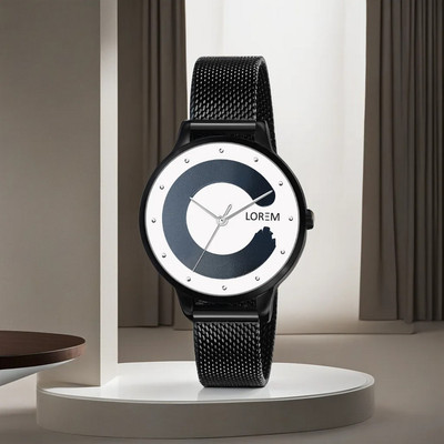 LOREM LR357 Luxurious White Designer Dial-Black Mesh Strap Analog Watch  - For Women
