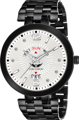 LOIS CARON LCS-8490 ORIGINAL BLACK PLATED DAY & DATE FUNCTIONING Analog Watch  - For Men