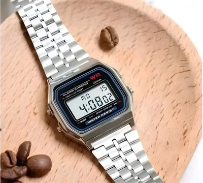 Timofywr silver Digital Watch Waterproof Stainless Strap Stopwatch Alarm Trendy Chain Strap Series Digital Watch  - For Men & Women