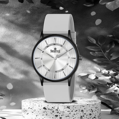 Swisstyle Silver Dial Silicone Strap Elegance Look Analog Watch  - For Men