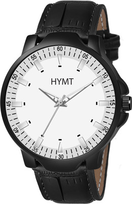 HYMT HMTY-5016 White Dial and Black Leather Strap for Boys Analog Watch  - For Men