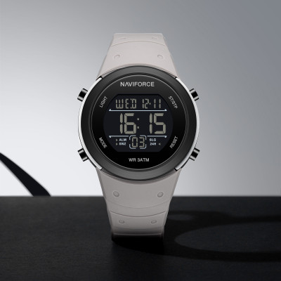 NAVIFORCE NF9246 Black Multifunctional Round Dial With Grey Silicon Strap Digital Watch  - For Men