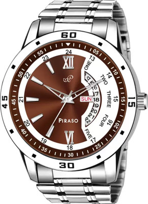 PIRASO PR2921 BROWN SILVER New Look White & Brown Dial day & date working Display Watch for Men Analog Watch  - For Men