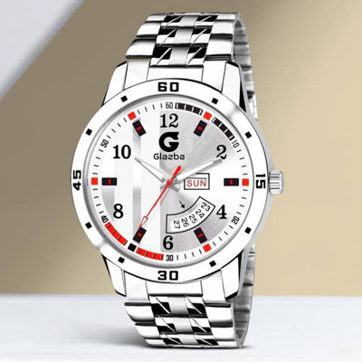 Glazba Day & Date Function Watch With Textured White Dial, Stainless Steel Chain Strap Analog Watch  - For Men