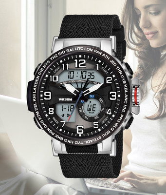 Harbor 1001 Black Multi-Function Men's Sports Watch Alarm, Hourly Chime, Water Resistance Analog-Digital Watch  - For Men