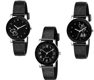 COSMIC PACK OF 3 BLACK SHEFFER PRISM GLASS ANALOG NUMBER AND COUPLE DIAL Analog Watch  - For Girls