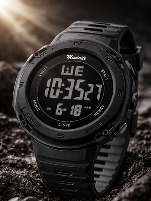 luxurit Stylish Rugged Style Waterproof Black LED Display Durable Black Strap Digital Watch - For Men