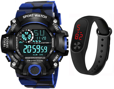 Zienz Brand Digital With M2 Led Shockproof Multi-Functional Blue Color Army Strap Digital Watch  - For Men
