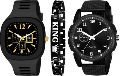 Praizy New Combo Of Square Dial Silicone Strap and PU Analog Watch  - For Men