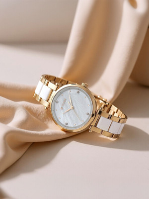 Titan NQ9506104 Titan White Dial Rose Gold & White Ceramic Strap Analog Watch  - For Women