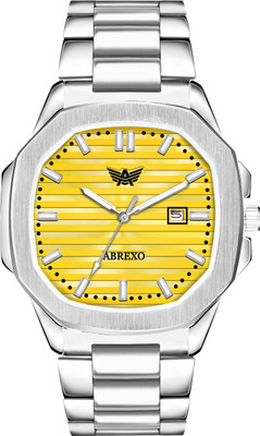 ABREXO Abx4567-Yellow Silver Nautilus Date Working Square Yellow Dial Silver Quartz Mechanism Watch For Boys Analog Watch  - For Men