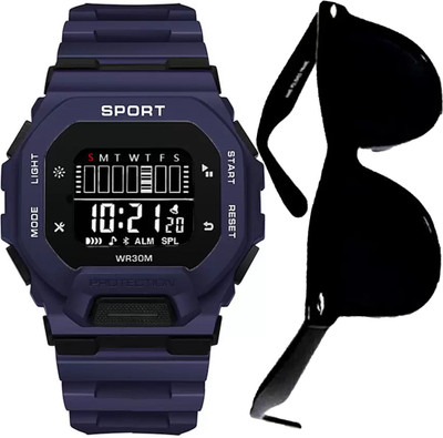 Good Friend New Combo Watch & Sunglass Silicon Strap Hybrid Multi-Functional Premium Quality Digital Watch  - For Boys