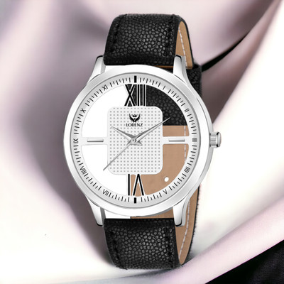 LORENZ MK-3096K Lorenz Black Leather Strap & Transparent Stylish White Dial Analog Watch  - For Men
