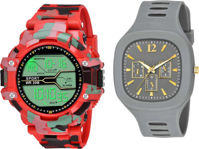 Brostin Attractive GREY-MUMBAI_Combo_Red Military men's Watch Analog-Digital Watch  - For Men