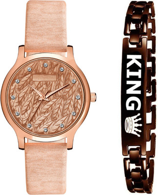 Stepso New Combo Attractive Leaf Design Dial & Genuine Leather Strap With Brown Bracelet Analog Watch  - For Boys & Girls