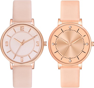 Loretta LT-392-512 Pack of 2 Leather Belt Round Dial Combo Women Analog Watch  - For Girls