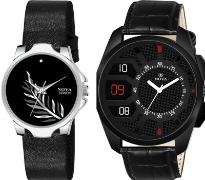 NOVA Stylish Leather Strap Couple Watch Analog Watch  - For Couple