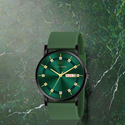 CHARLIEKEEN Elegant Green Dial Gold Accents with Day-Date Display Analog Watch  - For Men