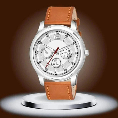 MAHAVIRA COLLECTION Slim_Avio_blue_brown_belt Trending & Premium Synthetic Leather Brown Belt Wrist Watch Analog Watch  - For Men