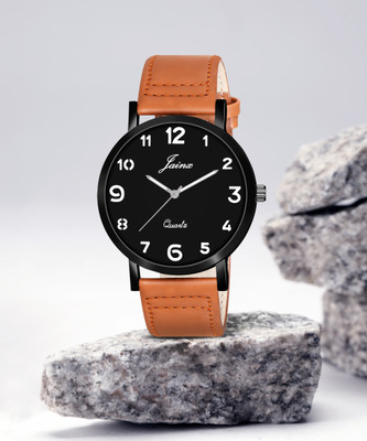 JAINX Black Dial Brown Leather Strap Analog Watch  - For Men