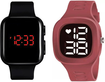 KIMY NM-2KM4-4SS (Black & Maroon) KIMY Digital LED Display Square combo Wrist Watch for Men Boys Pack of 2 watches Digital Watch  - For Men