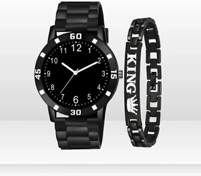 MAHAVIRA COLLECTION 202 12-52 with King Bracelet watch for men New Addition Black watch with king bracelet Analog Watch  - For Men