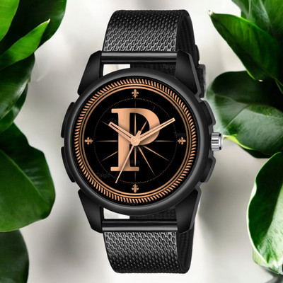 Natrix ALPHA-P-J16-BLK-SFR Fancy Design Stylish ALPHABET P Dial Black Leather Strap Men Wrist Watch Analog Watch  - For Boys