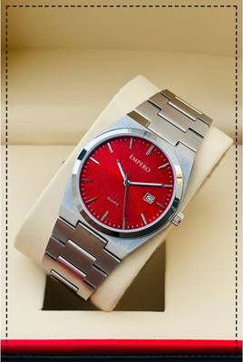 EMPERO EAB216 Date Display Red Dial Silver Stainless Steel Belt Analog Watch  - For Men