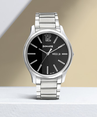 SONATA NP77082SM03W Essential Gents collection Analog Watch  - For Men