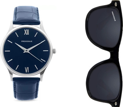 PROVOGUE Analog Watch Latest Trending Watch | Sunglass & Blue Dial | Leather Strap Analog Watch  - For Men
