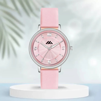 ETLIS MT-542 Pink Leather Strap and Minimalist Silver Dial Analog Watch  - For Women