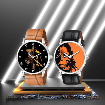 MAHAVIRA COLLECTION Black_Brown9leather_god image Jay Shree Ram God Stylish Leathers Strap watches for men Analog Watch  - For Men