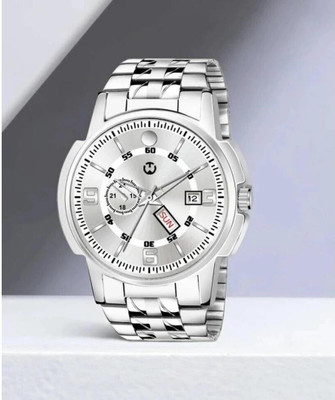 WIZARD TIMES Watch For Men's & Boy's Men's Watch Silver Stainless Steel Strap Silver Day & Date Dial Water Resistant Analog Watch  - For Boys
