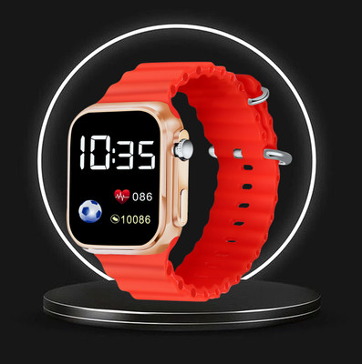 FADISO 2024 TRENDY Square Silicon Classy Red ULTRA Date & Time Display Dial Digital Watch  - For Boys & Girls