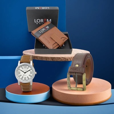 LOREM LR15-WL10-BL02 Combo Of Artificial Leather Belt-Wallet & Analog Watch  - For Men