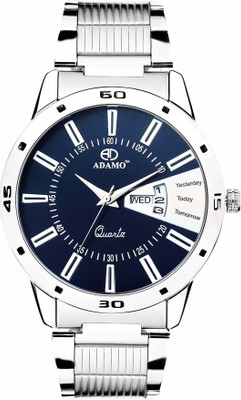 ADAMO Designer wristwatch / watchs DAY AND DATE FUNCTIONING Blue Dial Round Shaped with Metal Chain Premium watch for Men and Boys Analog Watch  - For Men