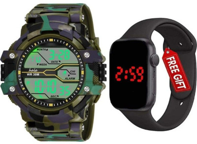 HF Haifun Green army Digital Sport Multi Function Black Watch Waterproof Stylish Back Ligh Digital Watch  - For Men